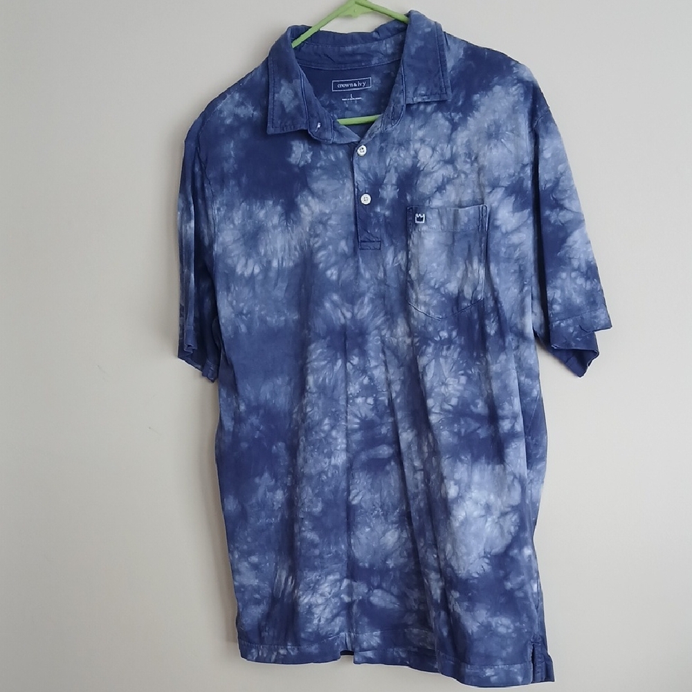 Crown & Ivy Men's Blue Tie-Dye Polo Shirt